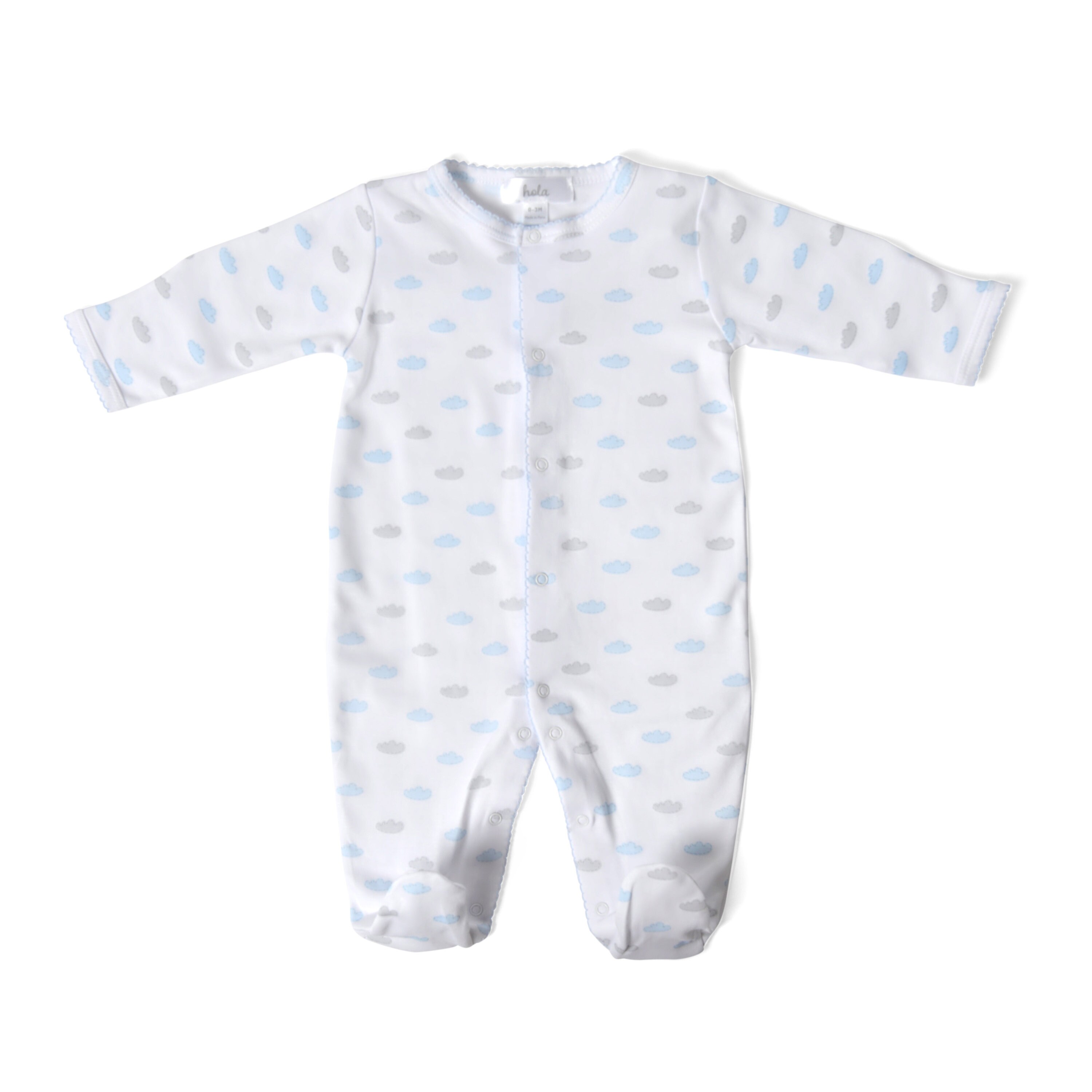 Pima Cotton Baby Sleeper Footie Pajama Boy Blue Cloud Print Baby Boy