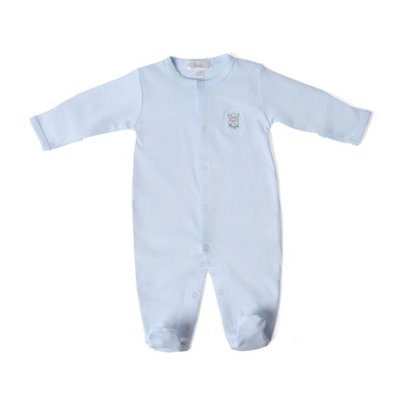 Pima Cotton Baby Sleeper Footie Pajama Solid Boy Blue Layette Outfit Etsy UK