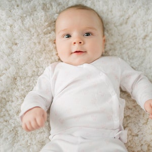 Pima Cotton Baby Kimono Set: Pink Bird Print Newborn Outfit