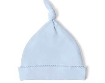Pima Cotton Baby Beanie Knot Hat | Newborn Hospital | Solid Blue