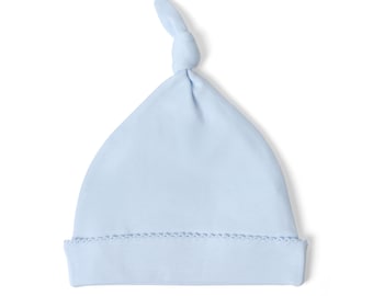 Pima Cotton Newborn Knot Hat: Soft Baby Beanie - Baby Blue