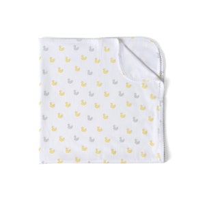 Pima Cotton Baby Swaddle Blanket: Yellow Duck Print, Reversible