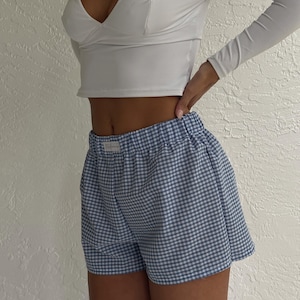 Boxer a vita alta Simply Daring / Pantaloncini da salotto da donna / Boxer / A quadretti / Stile estetica da pescatore / Fatti a mano