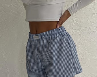 Simply Daring High Rise Boxer Shorts | Women's Lounge Shorts | Boxers | Gingham | Fisherman Aesthetic Style | Handmade