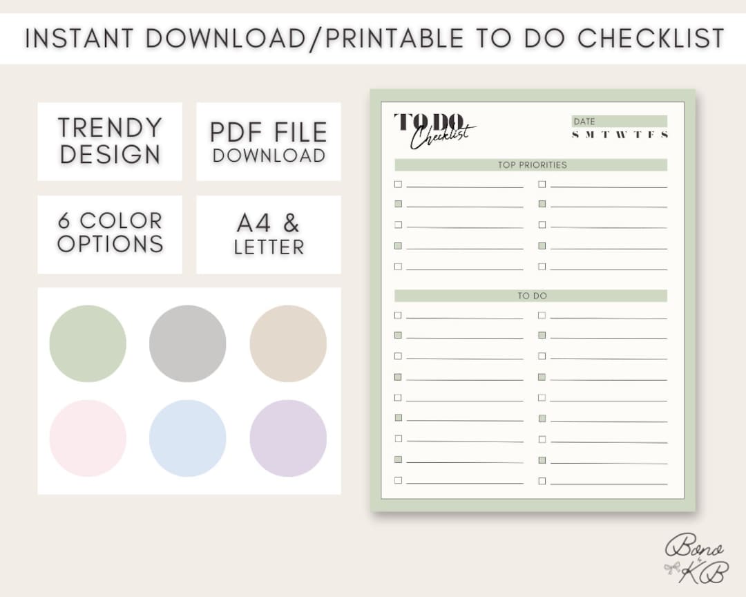 Digital & Printable to Do Checklist | Goodnotes | Undated to Do List