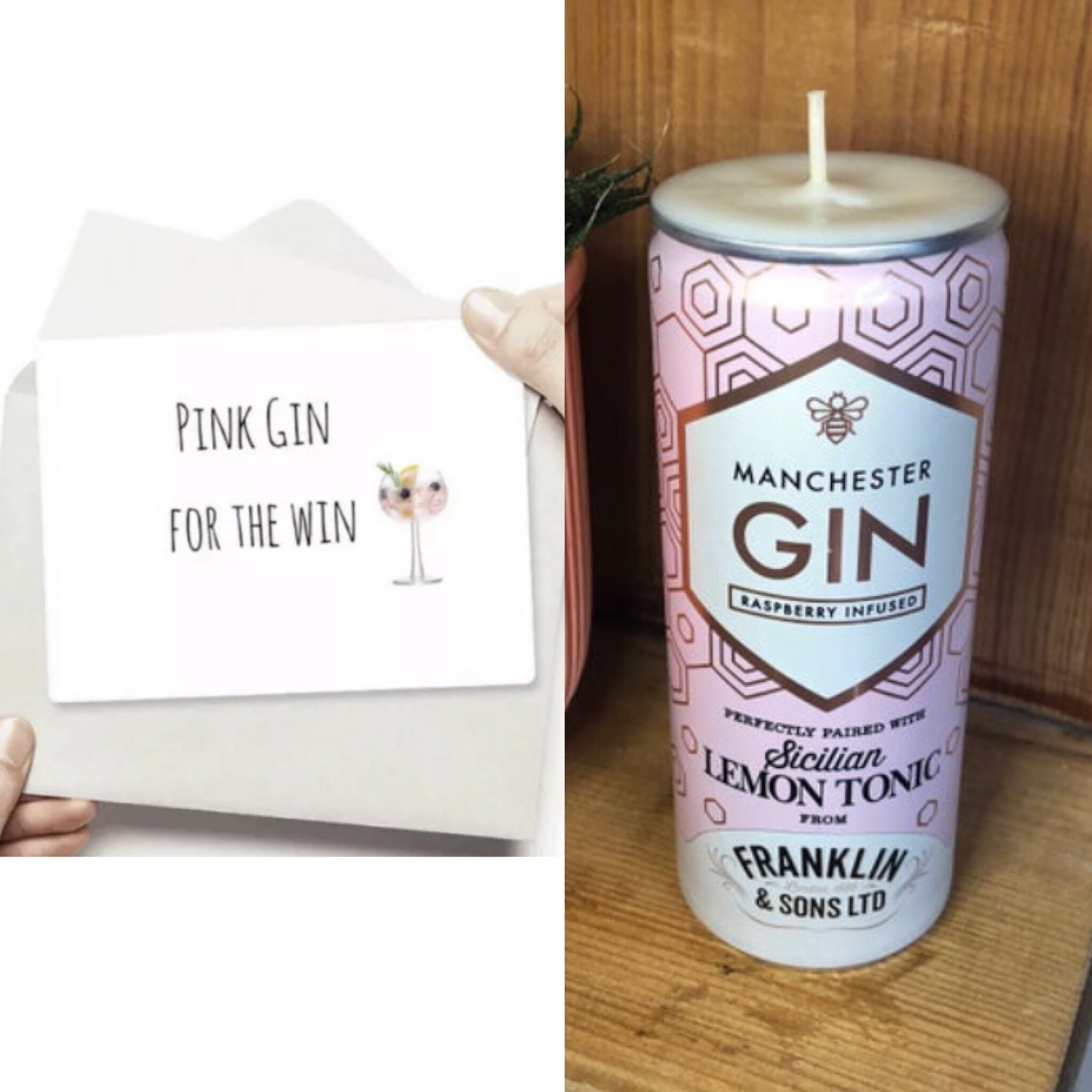 Pink Gin gift set card & scented candle Upcycled can her him Etsy
