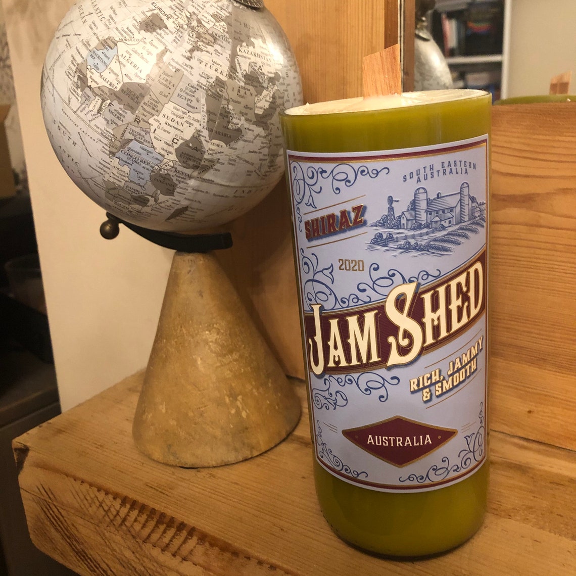 Jam Shed Red Wine Bottle Scented Candle Upcycled Recycle Jam Etsy UK