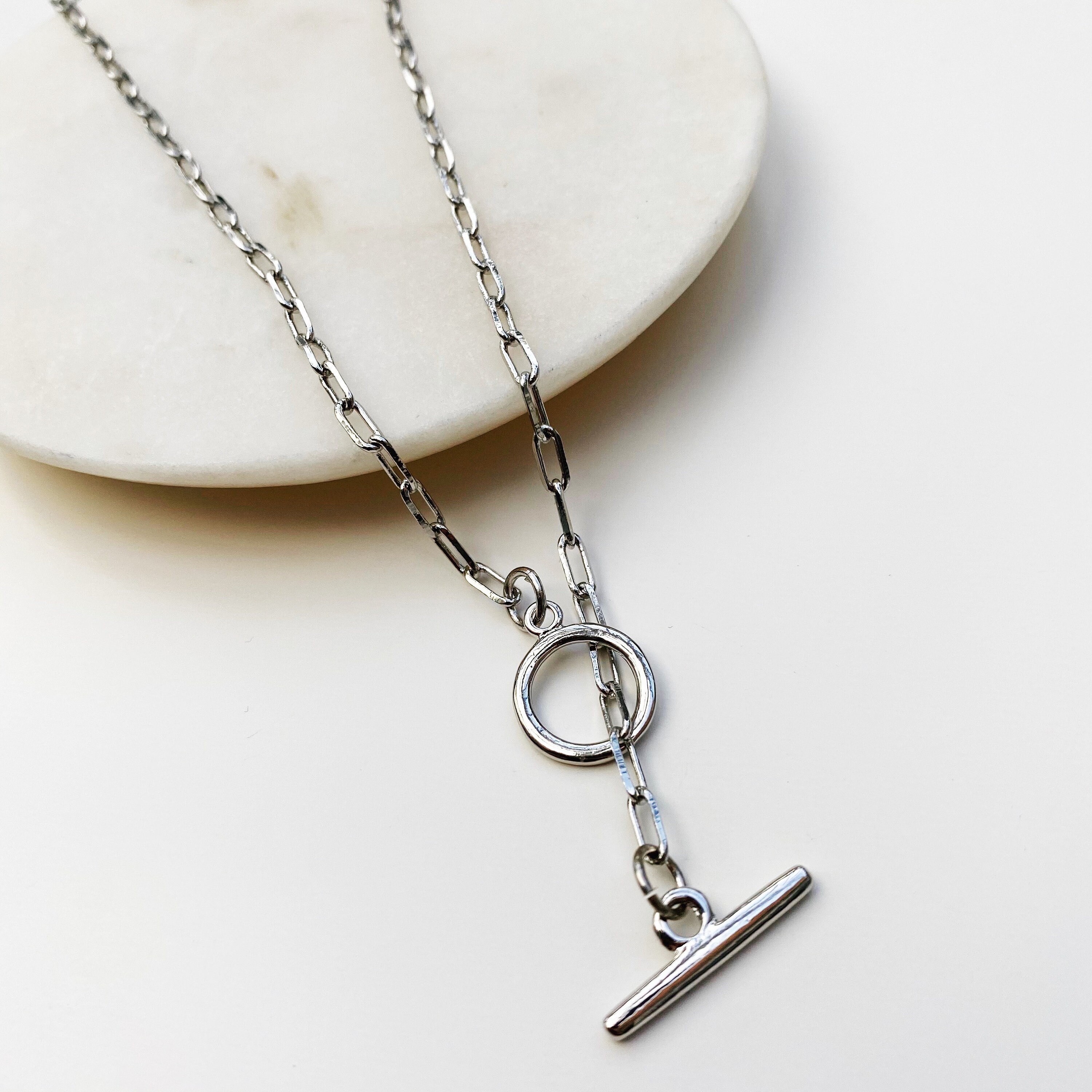 Chunky TBar Silver Necklace Etsy