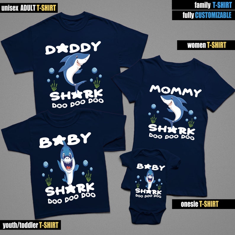 Custom Baby Shark Family Tshirt Family Tshirts Mommy Daddy Etsy