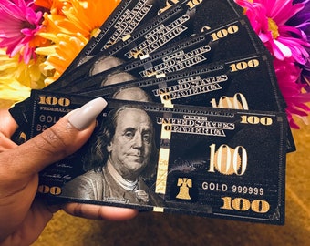 Black 100 Foil Bill Placeholder Slips | Cash Stuffing Placeholders | Bill Exchange Prop Money- Set of 5