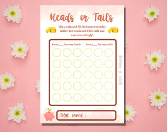 Heads or Tails Savings Game | Savings Challenge | Letter & A4 Size | PDF File