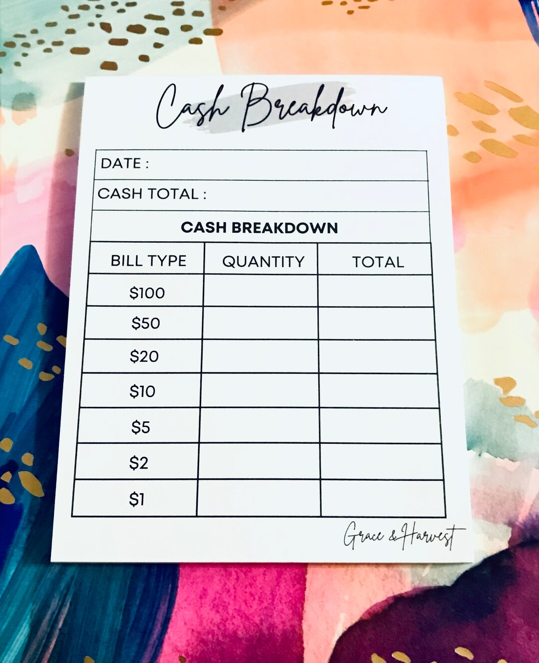 Set of Two - Cash Breakdown Notepad: Bank Deposit Slips - Total of 60 ...