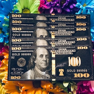 100 Black Foil Bill Placeholder Slips | Cash Stuffing Placeholders | Bill Exchange Prop Money- Set of 5