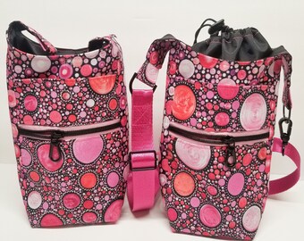 Hot Pink Dots H2O2GO sling, bolsa de botella de agua de cuerpo cruzado, portador de botella de agua, bolsa de bebida, regalo de amantes rosa