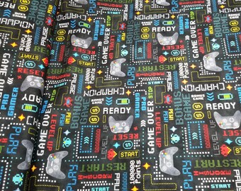 Retro Gaming Print, 8-bit pixel art, 24571-99, The Gaming Zone Collection by Northcott, 100% quilting cotton, Classic Arcade prints