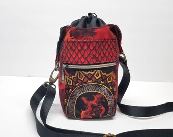 Red Dragon H2O 2GO Sling, Water bottle crossbody purse, with cell phone pocket and zipper pocket, geeky gift