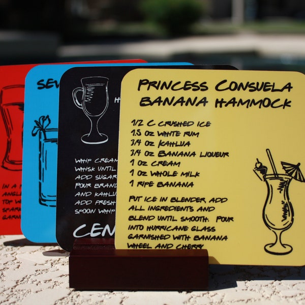 Friends Inspired Cocktail Coaster Set-Hardboard Coasters Central Perk How You Doin Seven Seven Seven Princess Banana Hammock Recipe Gift Set