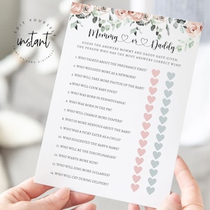Mommy or Daddy Baby Shower Game, Boho Rose Baby Shower Game, Printable baby Shower Baby Game, Mom or Dad Game 125