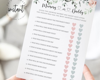 Mommy or Daddy Baby Shower Game, Boho Rose Baby Shower Game, Printable baby Shower Baby Game, Mom or Dad Game 125