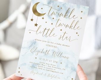 Editable Twinkle Twinkle Little Star Baby Shower Invitation Gold Star Boy Baby Shower Gender Neutral Instant Download template 124