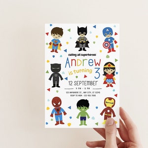 Editable Superhero Birthday Invitation, Printable Kids Birthday Invitation, Boy Birthday Party Superhero Instant Download 752