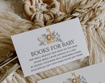 Greenery Jungle Book Request card, Safari Baby Shower, Book Request Card, Bring a Book, Editable Book Request Card, Instant Template, 42