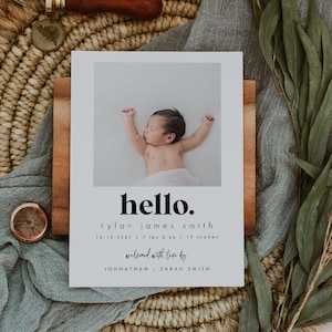 Birth Announcement Template Photo Birth Announcement Card Newborn Birth Announcement Modern Minimalist Instant Download 707 image 1