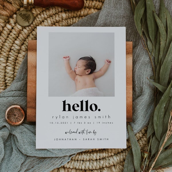 Birth Announcement Template | Photo Birth Announcement Card | Newborn Birth Announcement | Modern Minimalist | Instant Download 707