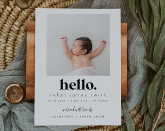 Birth Announcement Template | Photo Birth Announcement Card | Newborn Birth Announcement | Modern Minimalist | Instant Download 707