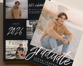 Mall för examensinbjudan 2026, modern examensmeddelande, examensfest för pojke, examensfestinbjudan, examensdekoration G2