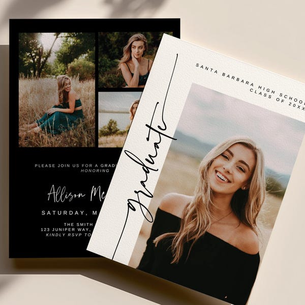 Minimalist Senior Announcement Card, Modern Graduation Announcement, Graduation Party Template, Multiple Photo Graduation Invite G5