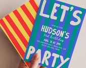 Let’s Party Birthday Invitation Template, Editable Canva Birthday Invite, Retro Kids Birthday Invitation, Colorful Party