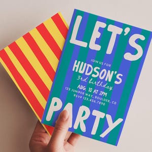 Let’s Party Birthday Invitation Template, Editable Canva Birthday Invite, Retro Kids Birthday Invitation, Colorful Party 326