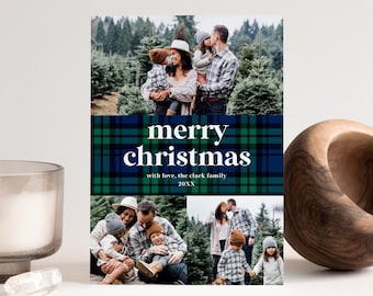 Plaid Christmas Card Template, Editable Photo Christmas Card, Family Christmas Card, Editable Template, Instant Download