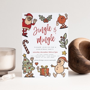 Jingle and Mingle Christmas Party Invitation, Retro Christmas Party Invite, Cute Christmas Party, Holiday Party, Christmas Invitation