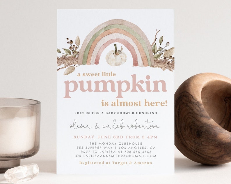 Baby Shower invitation Rainbow Pumpkin Boho A Little Pumpkin Is On The Way Fall Baby Shower invite Pumpkin Baby Shower