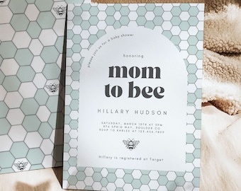 Mom to Bee Baby Shower Template, Bumble Bee Baby Shower Invite, Gender Neutral Baby Shower Invitation, Canva Template Editable Download