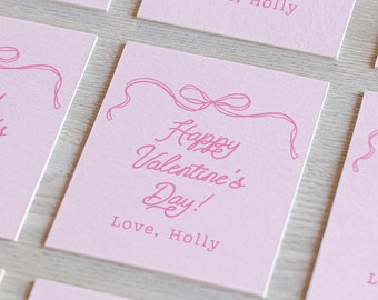 Tarjeta de San Valentín con lazo rosa, etiqueta de regalo para San Valentín, San Valentín de clase, descarga instantánea, etiqueta de regalo imprimible, tarjeta de San Valentín imprimible