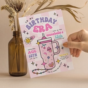 Trendy Teen Birthday Invitation In My Birthday Era, Groovy Retro Teen Girl Birthday 13TH Friendship Bracelet Instant Dowload Evite