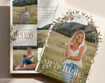 Wildflower Graduation Announcement Canva Template (5x7 in Digital Download)