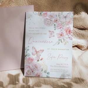 Pink and Gold Quinceañera Invitation EDITABLE Mis Quince Anos Tiara Rose 15th Birthday Party Invite Template Instant Download