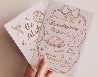 Friendsgiving Party Invitation Template, Thanksgiving Dinner Invite, Whimsical Thanksgiving Holiday Invite Cocktails Digital Download