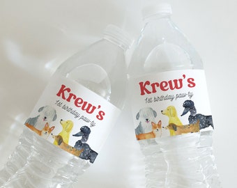 Puppy Birthday Water Bottle Sticker Editable Template Water Bottle label Dog Theme Let's Pawty Birthday Template, Instant Download, 136