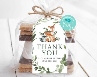 Woodland Animals Baby Shower favor tag Template, favor tags, thank you tag, editable tags, gift tags, Woodland Baby Shower 70