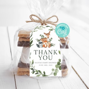 Woodland Animals Baby Shower favor tag Template, favor tags, thank you tag, editable tags, gift tags, Woodland Baby Shower 70