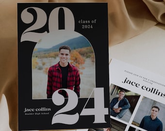 2024 Graduation Invitation Template, Modern Graduation Announcement, Senior Graduation Party, Boy Graduation Party Invite Canva Template 707