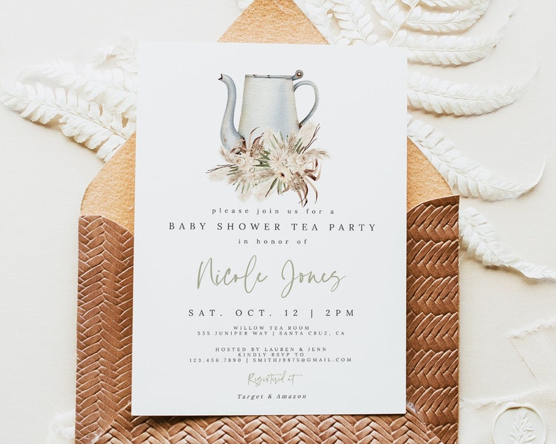 Baby Shower Tea Party Invitation Vintage Boho Baby Shower Baby Tea Shower printable baby shower invitation Editable template