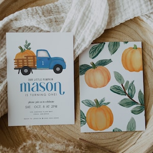 Little Pumpkin First Birthday Invitation, Truck Birthday Invitation, 1st Birthday, Fall Birthday, Instant Download, Editable Template