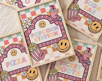 Movie Night Birthday Sign Templates, ANY AGE Daisy Birthday Signs Retro Movie Night Rainbow Girl Birthday Movie Party Decor
