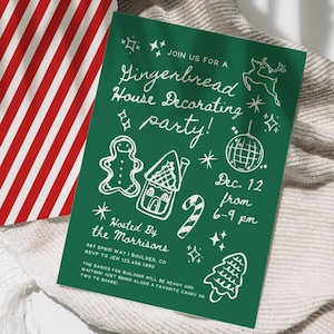 Gingerbread House Decorating Party Invitation, Friendsmas Christmas Party Invitation, Gingerbread Invitation, Editable Canva Template